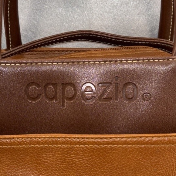 Vintage Capezio Double Top Handle Crossbody Purse Square 2‎ Tone Faux Leather - Picture 7 of 13